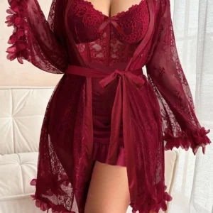 Lace Cami Nightdress with lace trim, sheer mesh skirt, plus size fit, and romantic nightwear styling