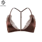 Silk Lace Bralette with front closure, wireless triangle cups, and delicate lace trim