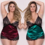 Satin Plus Nightdress with lace cups, V-neckline, silky satin body, and plus size romantic fit