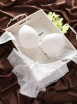 Bow Lace Bra Set with push-up bra, matching lace panties, bow detail, and underwire support