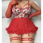 Butterfly Mesh Nightdress with sheer fabric, butterfly embroidery, ruffle hem, and plus size romantic styling