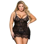 Eyelash Lace Babydoll with sheer mesh, lace cups, mini nightgown shape, and plus size lingerie fit