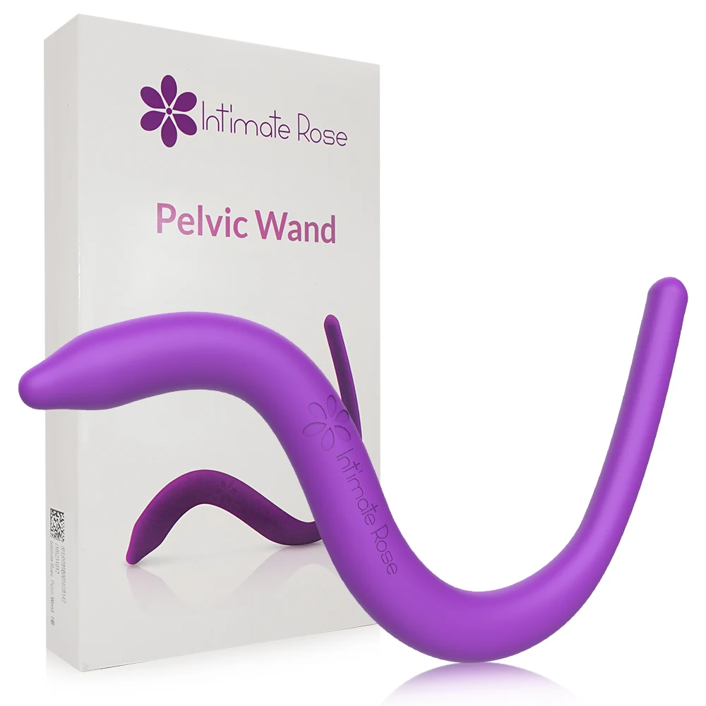 Pelvic Wand Massager Pelvic Wand Massager with curved purple silicone body, boxed packaging, adjustable function, and discreet adult wellness design