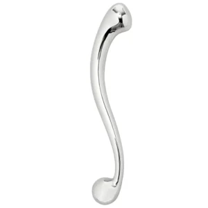 Steel Curved Massager with stainless steel body, polished silver finish, rounded ends, and discreet adult wellness design