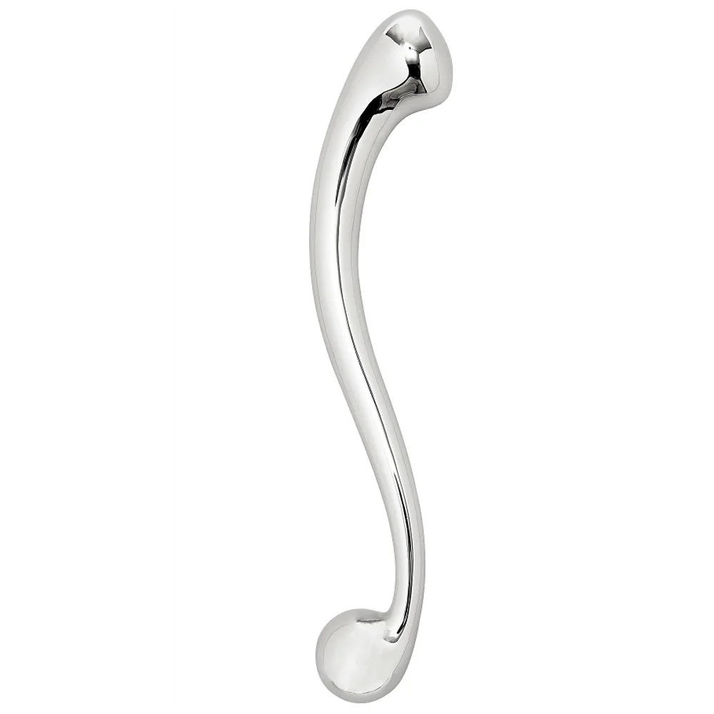 Steel Curved Massager Steel Curved Massager with stainless steel body, polished silver finish, rounded ends, and discreet adult wellness design