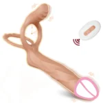 Dual Ring Massager with medical silicone body, remote control function, 7 vibration modes, and discreet adult wellness design
