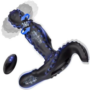 Rotating Plug Massager with 360 degree rotation, 10 vibration modes, dual motor, remote control, and waterproof silicone design
