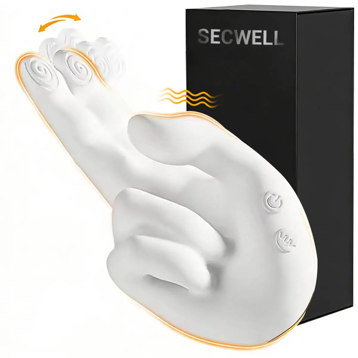 Heated Finger Massager Heated Finger Massager with 10 modes, 42°C heating, white silicone body, thumb vibration, and discreet adult wellness design