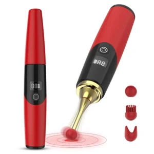 LCD Pen Massager with 12 vibration modes, silicone body, LCD display, manual control, and discreet adult wellness design