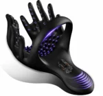 Perineum Ring Massager with 10 vibration modes, black medical silicone body, wearable ring design, and discreet adult wellness styling