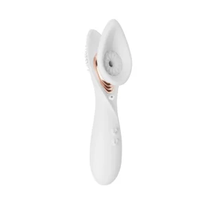 Suction Rose Massager with white silicone body, rose-inspired head, suction cup function, CE certification, and discreet adult wellness design