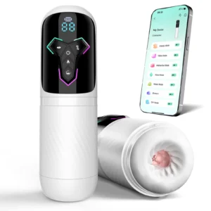 LCD Heating Massager with app control, 5-in-1 modes, heating function, suction, vibration, thrusting, and Type-C charging