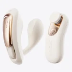 Wearable G Spot Vibrator with curved U-shaped silicone body, pink textured contact areas, wireless remote control and USB charging