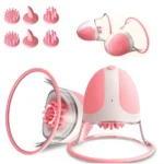 Nipple Suction Vibrator with 10 rotation modes, transparent suction cup, silicone massage head, and pink-white ergonomic design