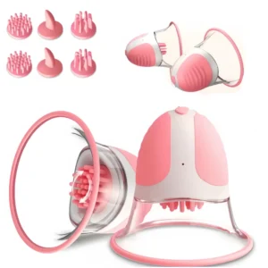Nipple Suction Vibrator with 10 rotation modes, transparent suction cup, silicone massage head, and pink-white ergonomic design
