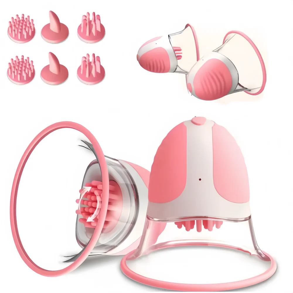Nipple Suction Vibrator Nipple Suction Vibrator with 10 rotation modes, transparent suction cup, silicone massage head, and pink-white ergonomic design